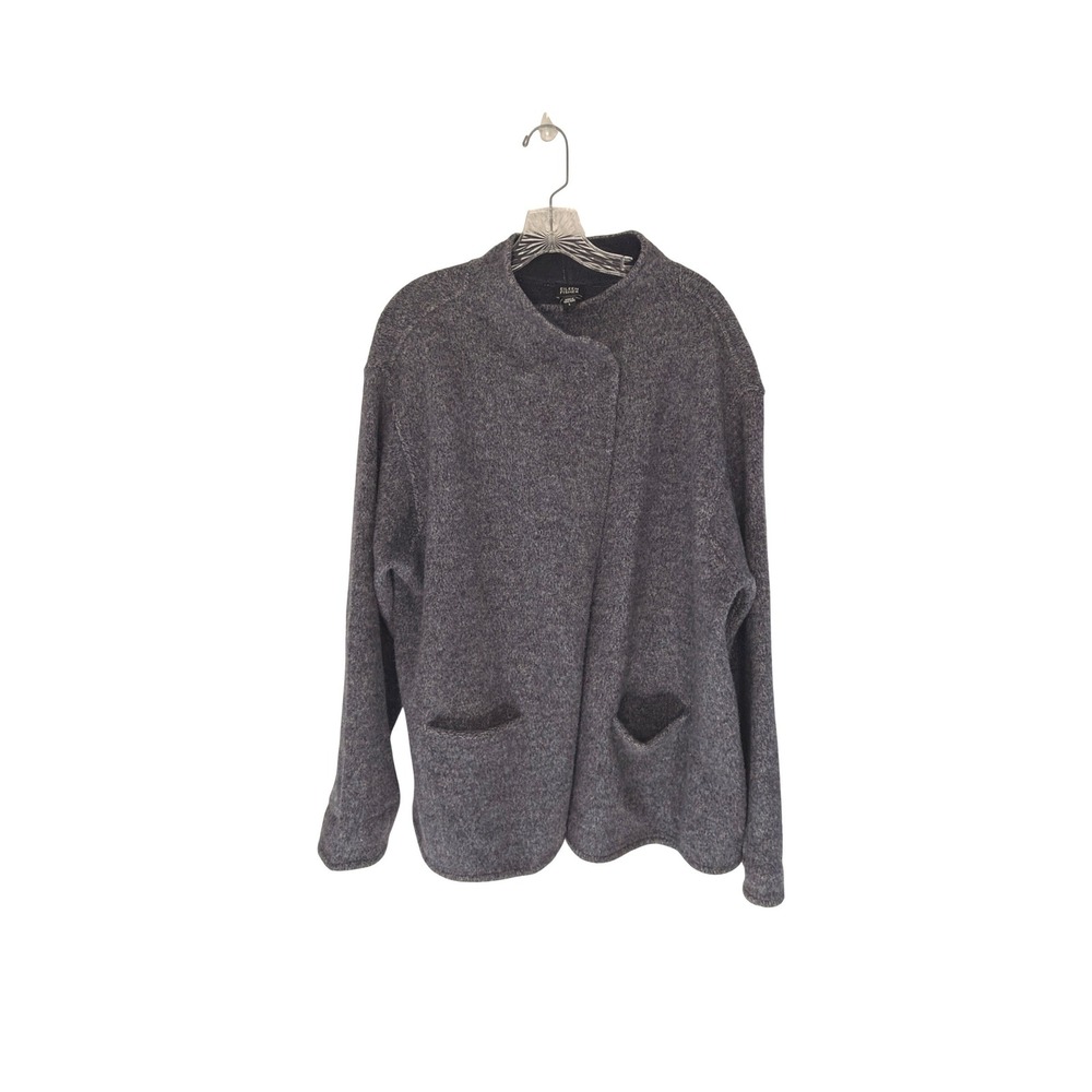 Eileen Fisher Sweater Jacker‎ Lambswool Cotton Blue Mock Neck Neutral Large